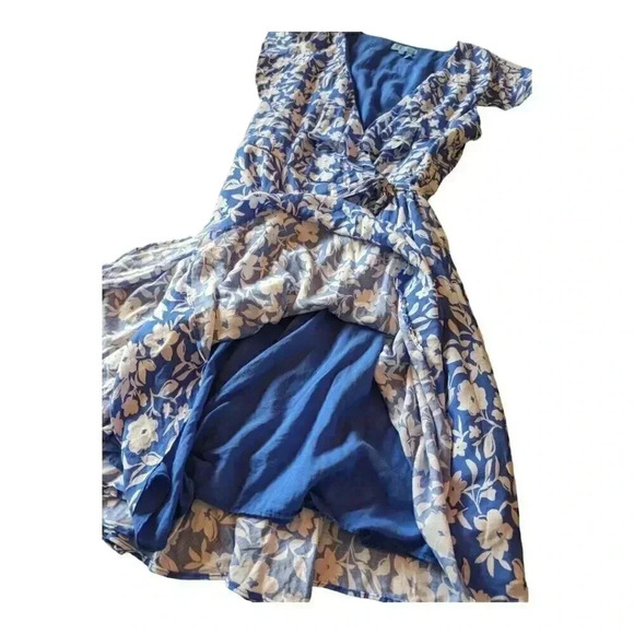 Draper James RSVP Blue Floral Flutter Sleeve Wrap Dress, Size L - Picture 10 of 12